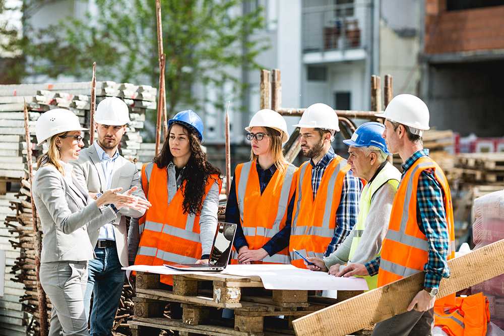 construction workers having a safety briefing