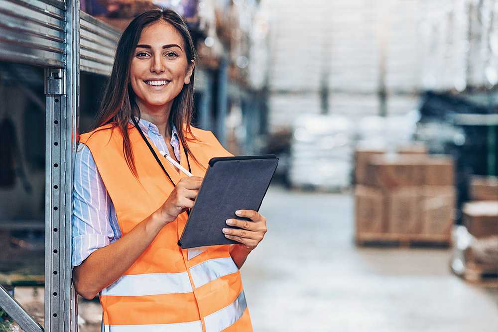 logistics worker using tablet